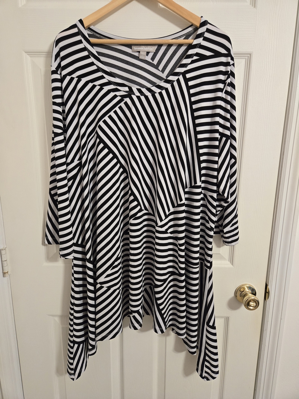 Woman Within Black & White Striped Swing Top  Size 3X
